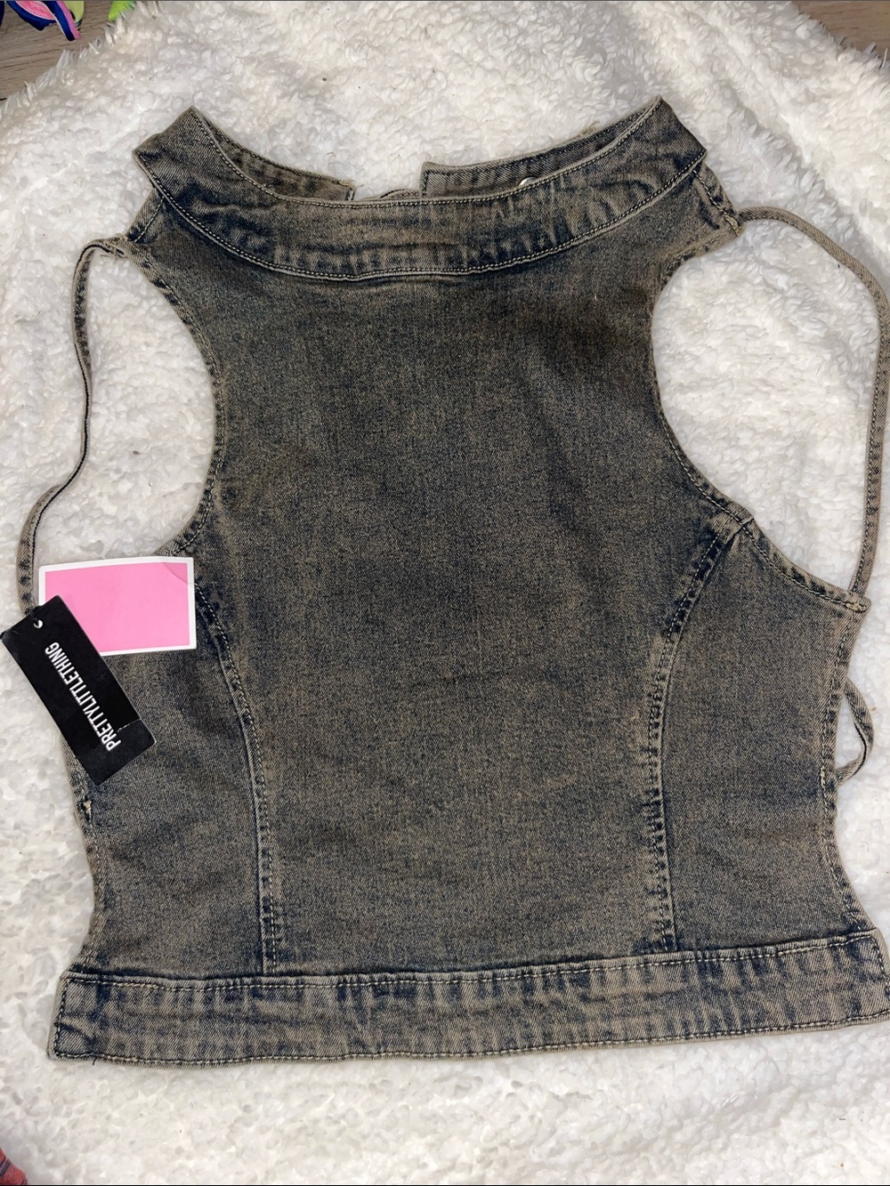 PrettyLittleThing Washed Grey Black Sleeveless Denim Crop Top